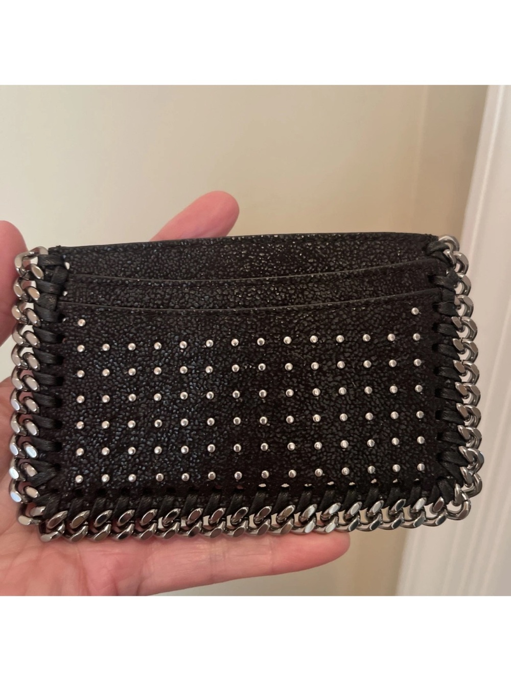 Stella McCartney Black Studded Chain-Trim card wallet nwot - Picture 7 of 8